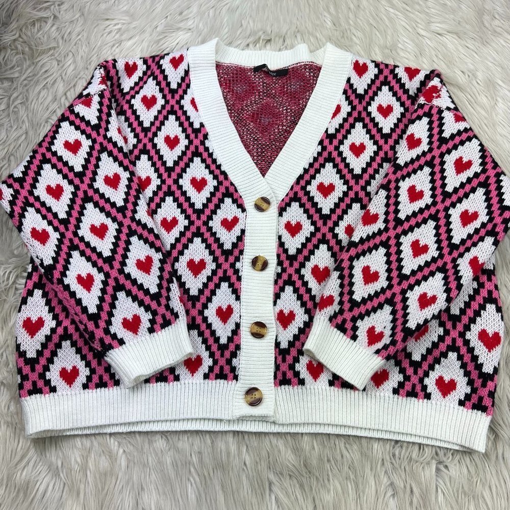 Simplee Women's Geometric Heart Print Button Front Cardigan
